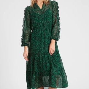 Green Ruffle Sleeve Midi Dress
